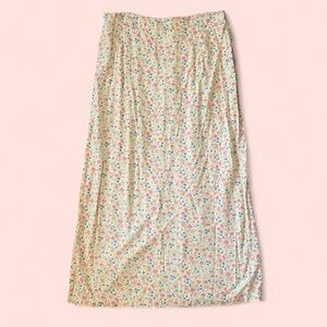 Vintage 90s Butter Yellow Floral Maxi Skirt
